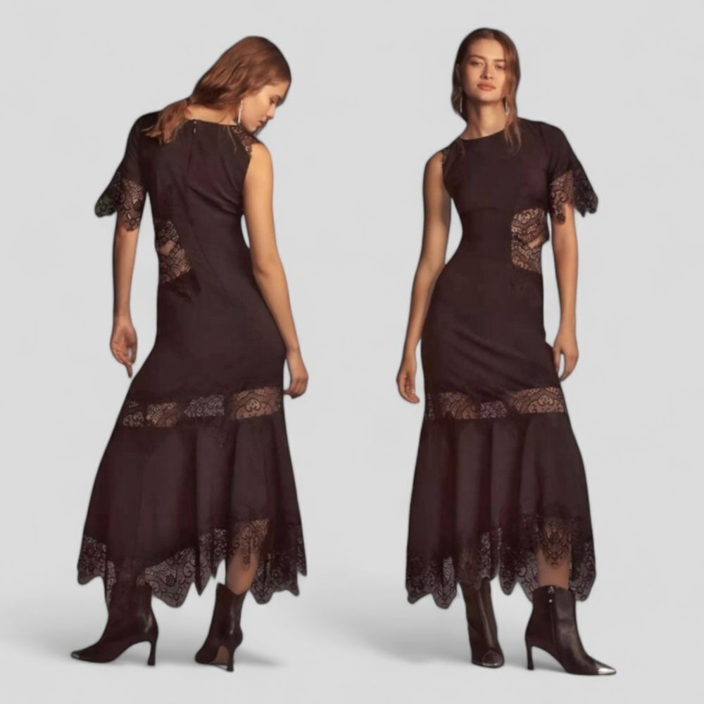 Anthropologie Asymmetrical Lace Maxi Slip Dress XS NWT | Modern‎ Romantic Goth